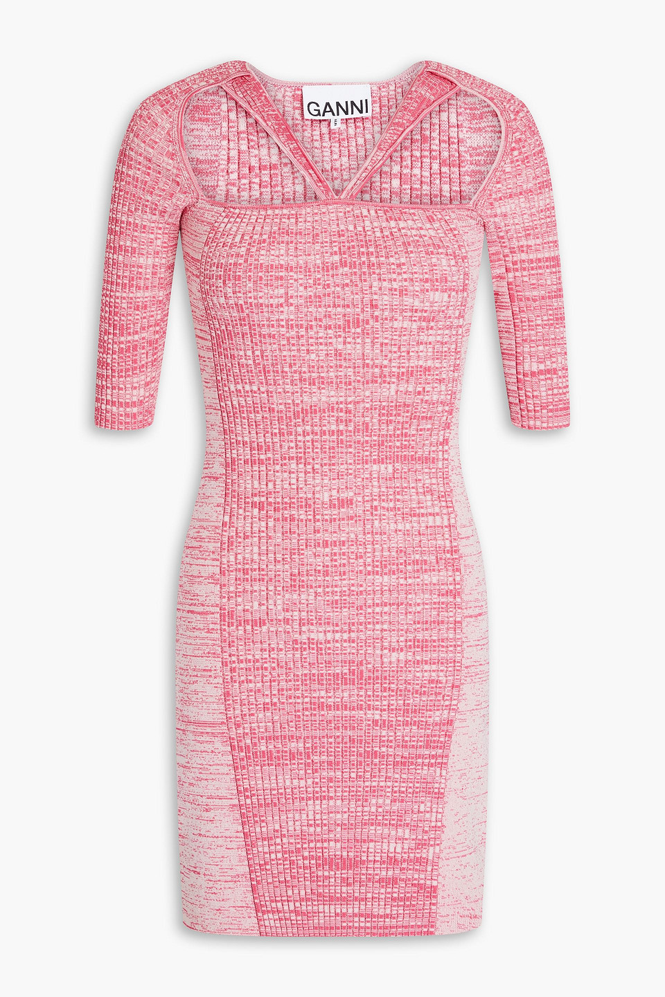 Ganni Cutout Marled Ribbed-knit Mini Dress In Fuchsia