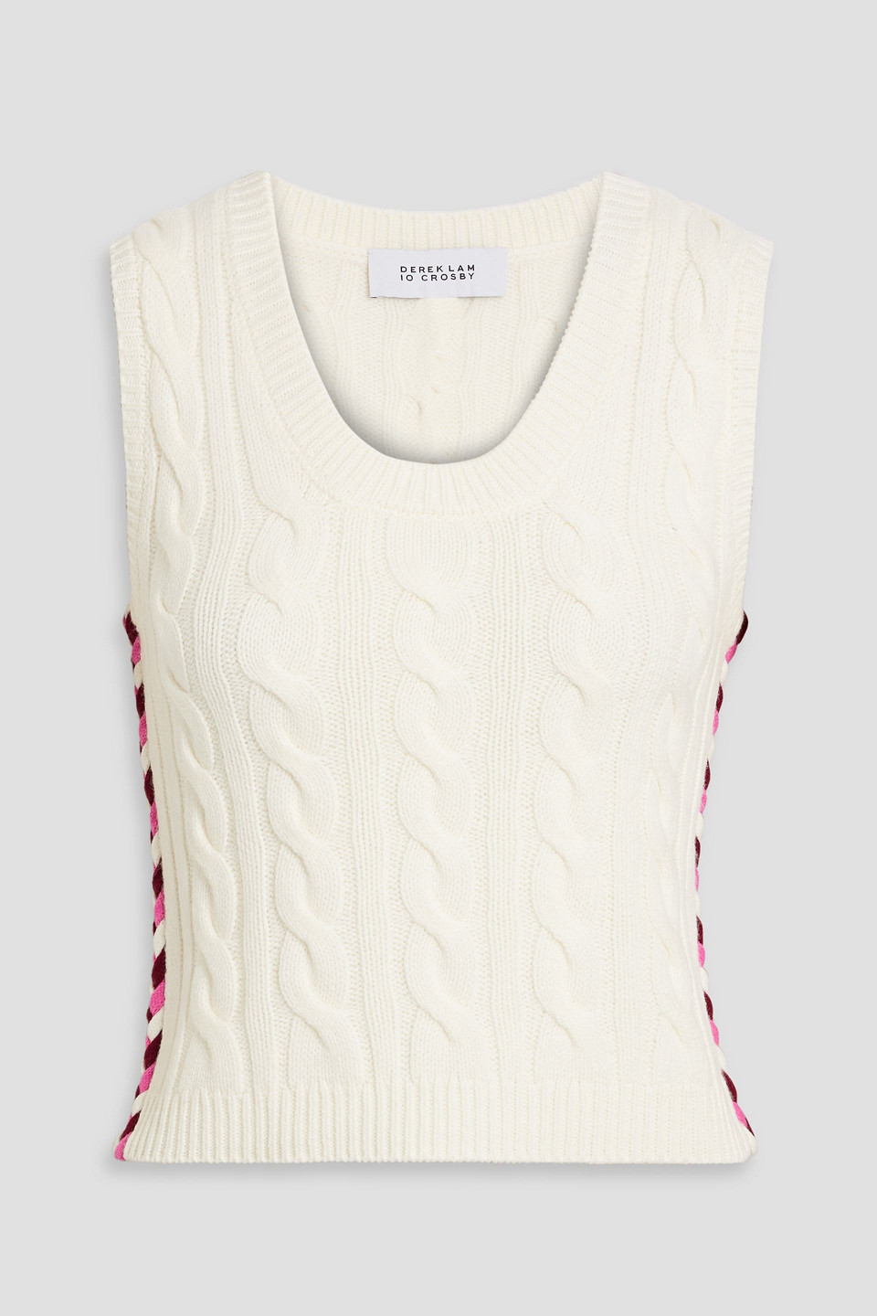 Shop Derek Lam 10 Crosby Yuna Embroidered Cable-knit Wool Vest In Ivory