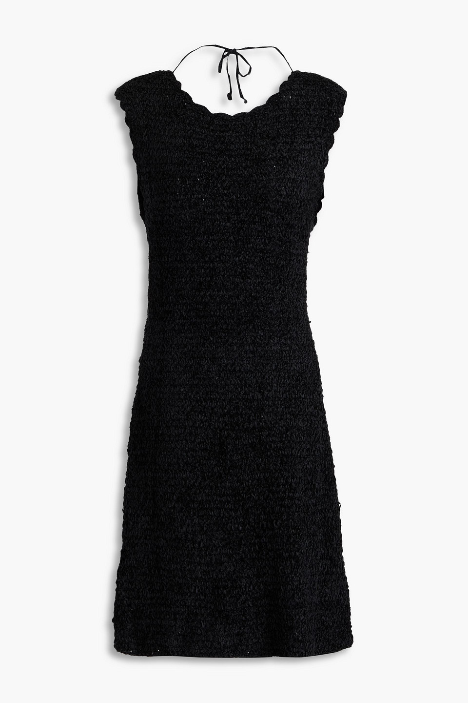 Ganni Tie-detailed Bouclé Mini Dress In Black