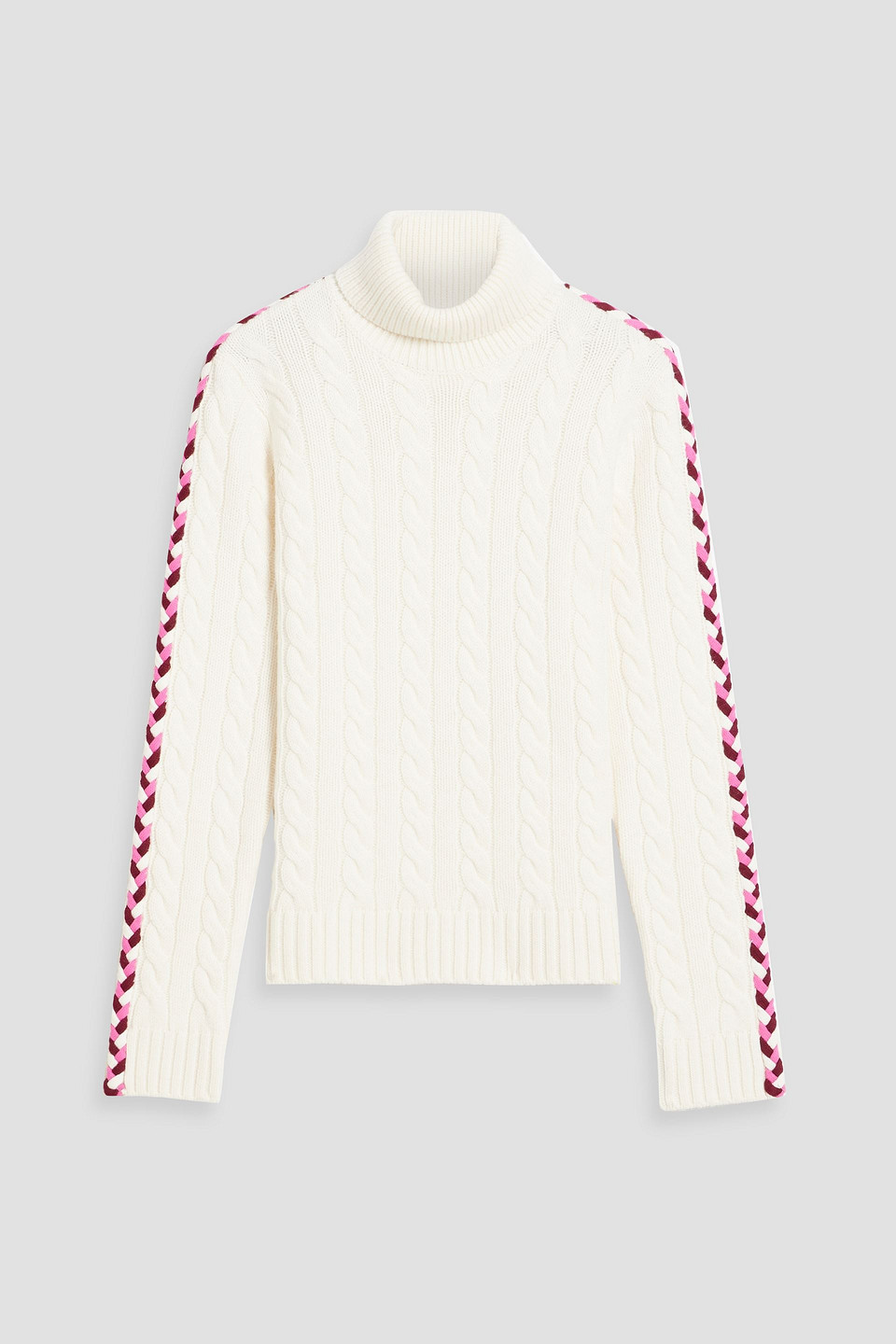 Embroidered cable-knit wool turtleneck sweater