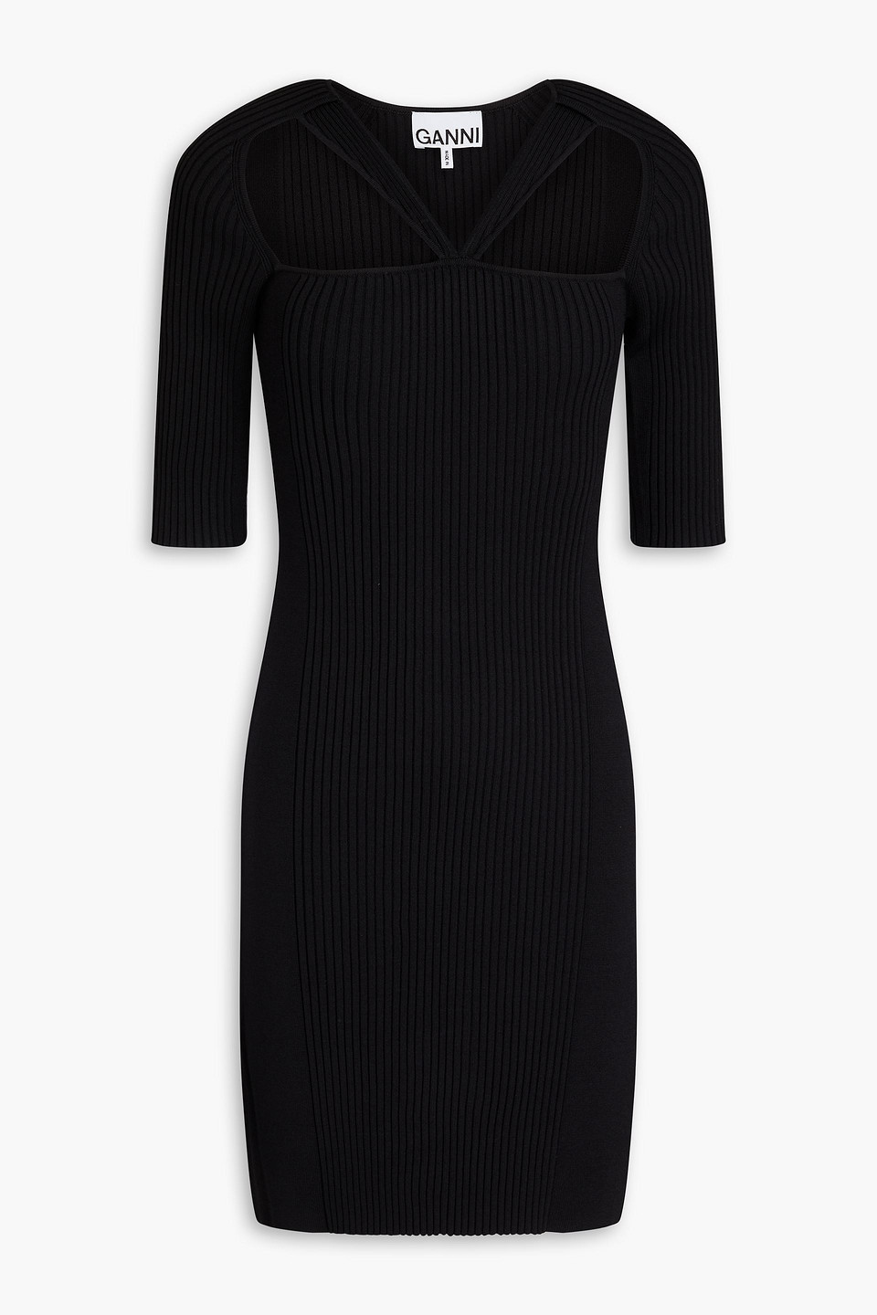 Ganni Cutout Ribbed-knit Mini Dress In Black