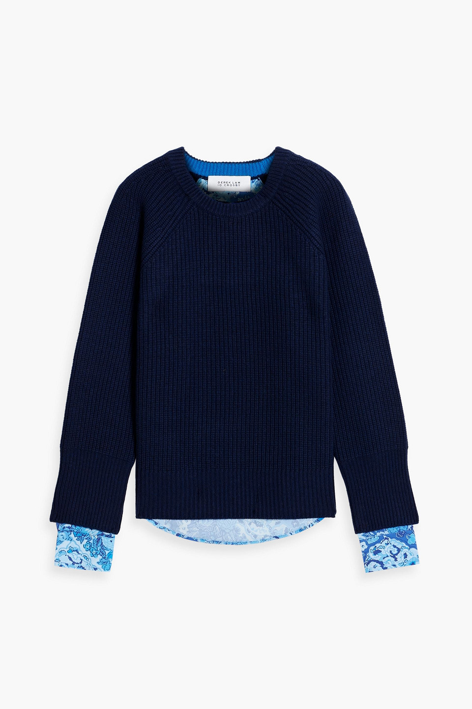 Derek Lam 10 Crosby Printed Crepe-paneled Wool Sweater In Navy