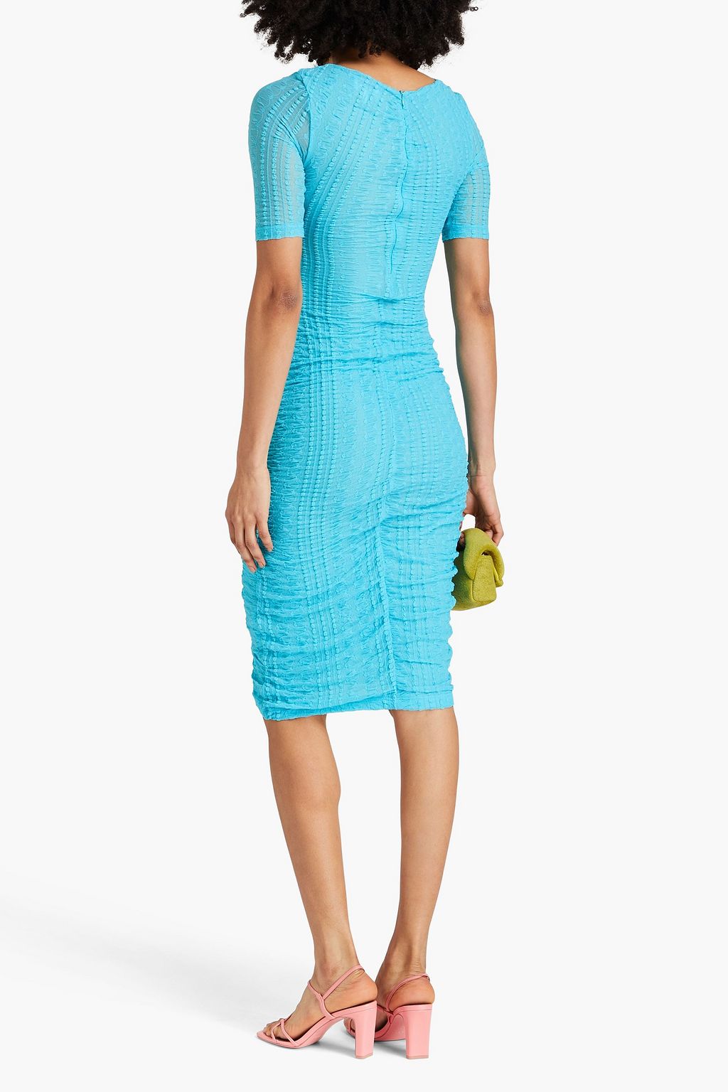GANNI Ruched jacquard-knit dress