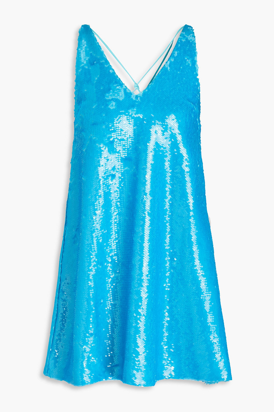 Shop Ganni Sequined Satin Mini Dress In Turquoise