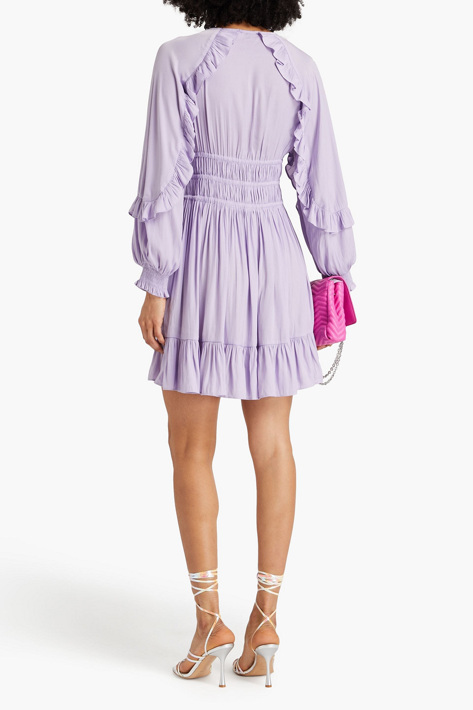 MAJE RUFFLED SATIN-CREPE MINI DRESS