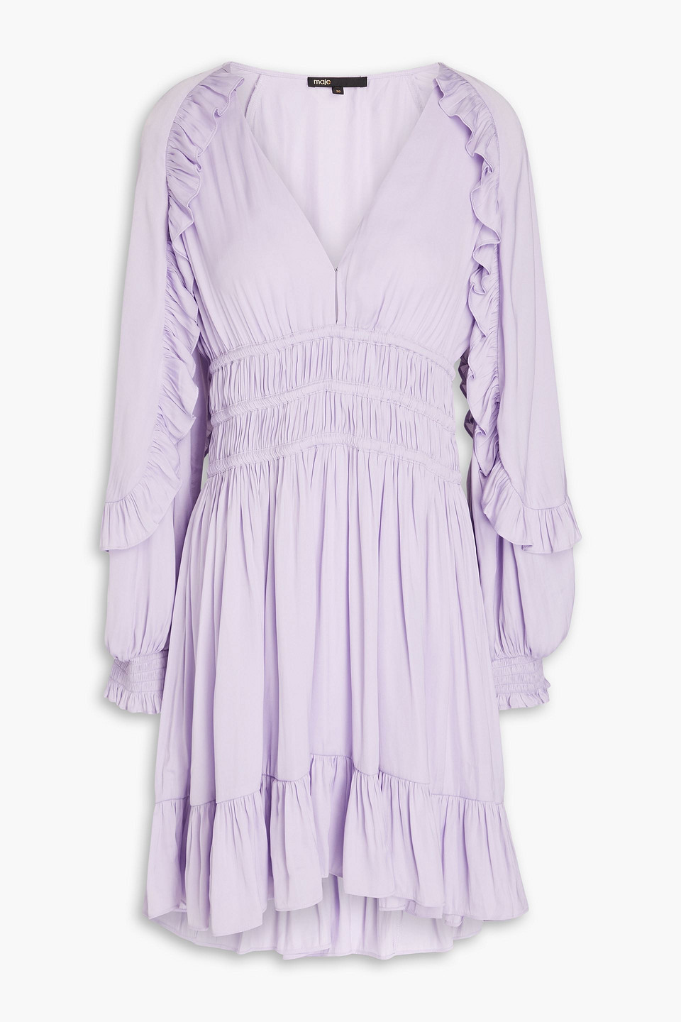 MAJE RUFFLED SATIN-CREPE MINI DRESS