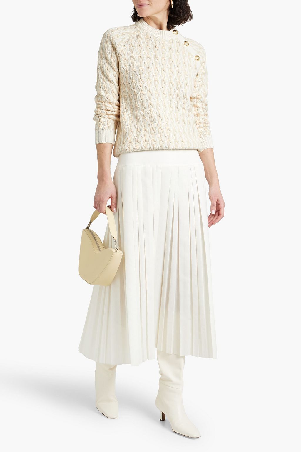 DEREK LAM 10 CROSBY 버튼 장식 케이블 니트 코튼 혼방 스웨터