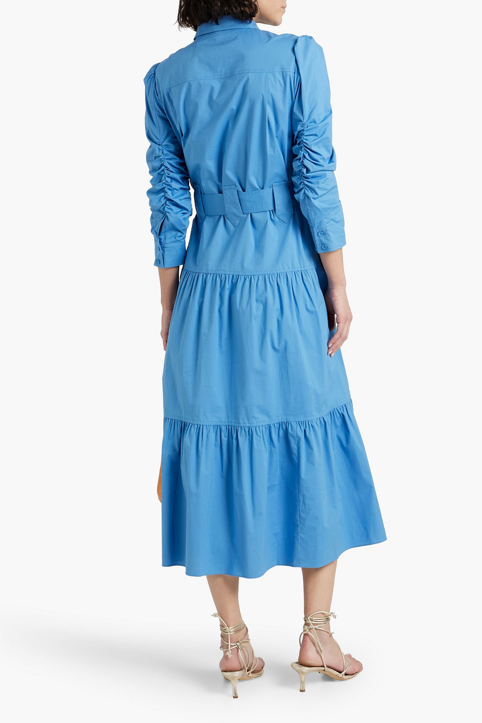 Derek Lam 10 Crosby Belted Tiered Cotton-blend Poplin Midi Shirt Dress In Light Blue