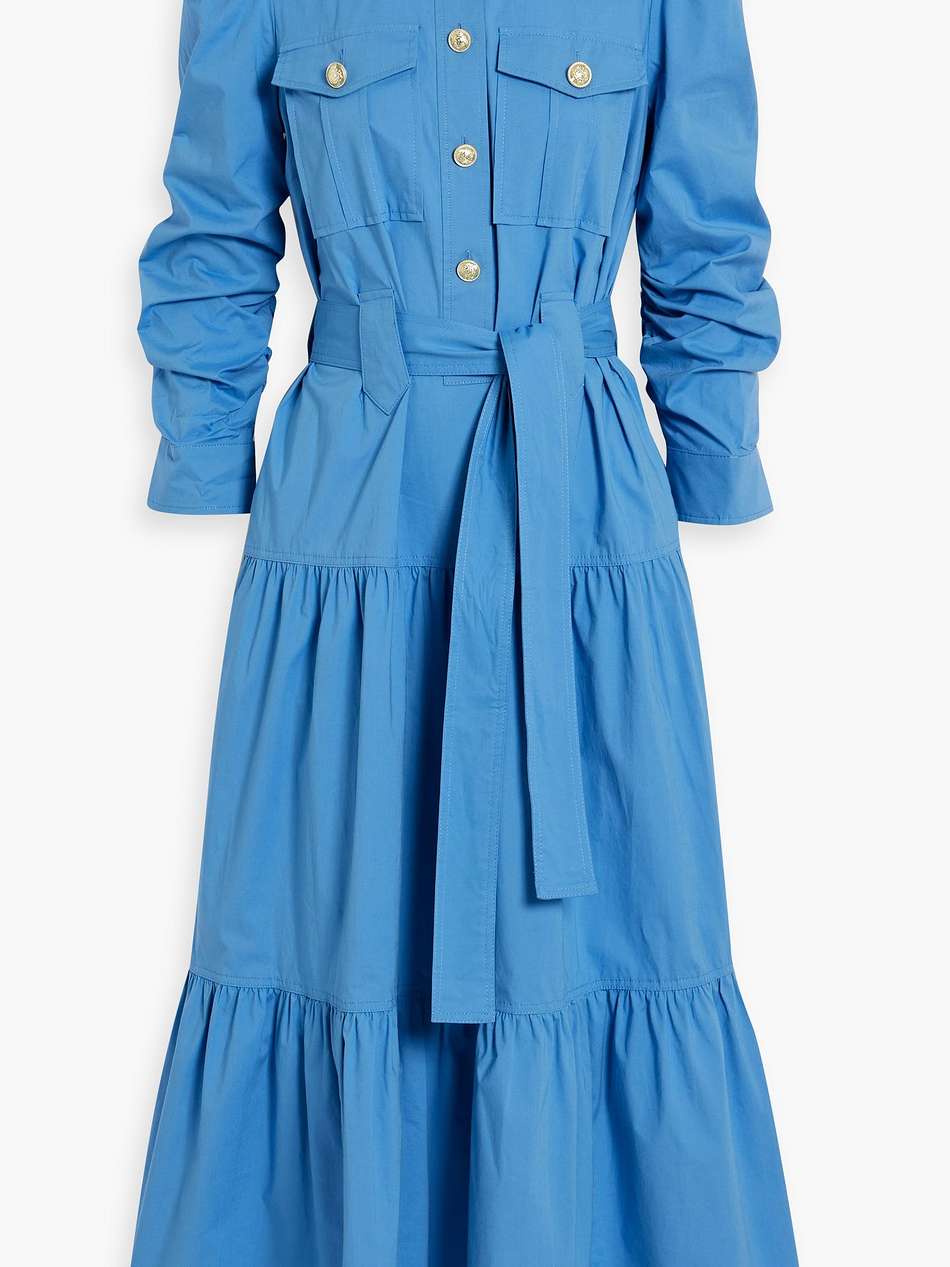 belted tiered cotton-blend poplin midi shirt dress