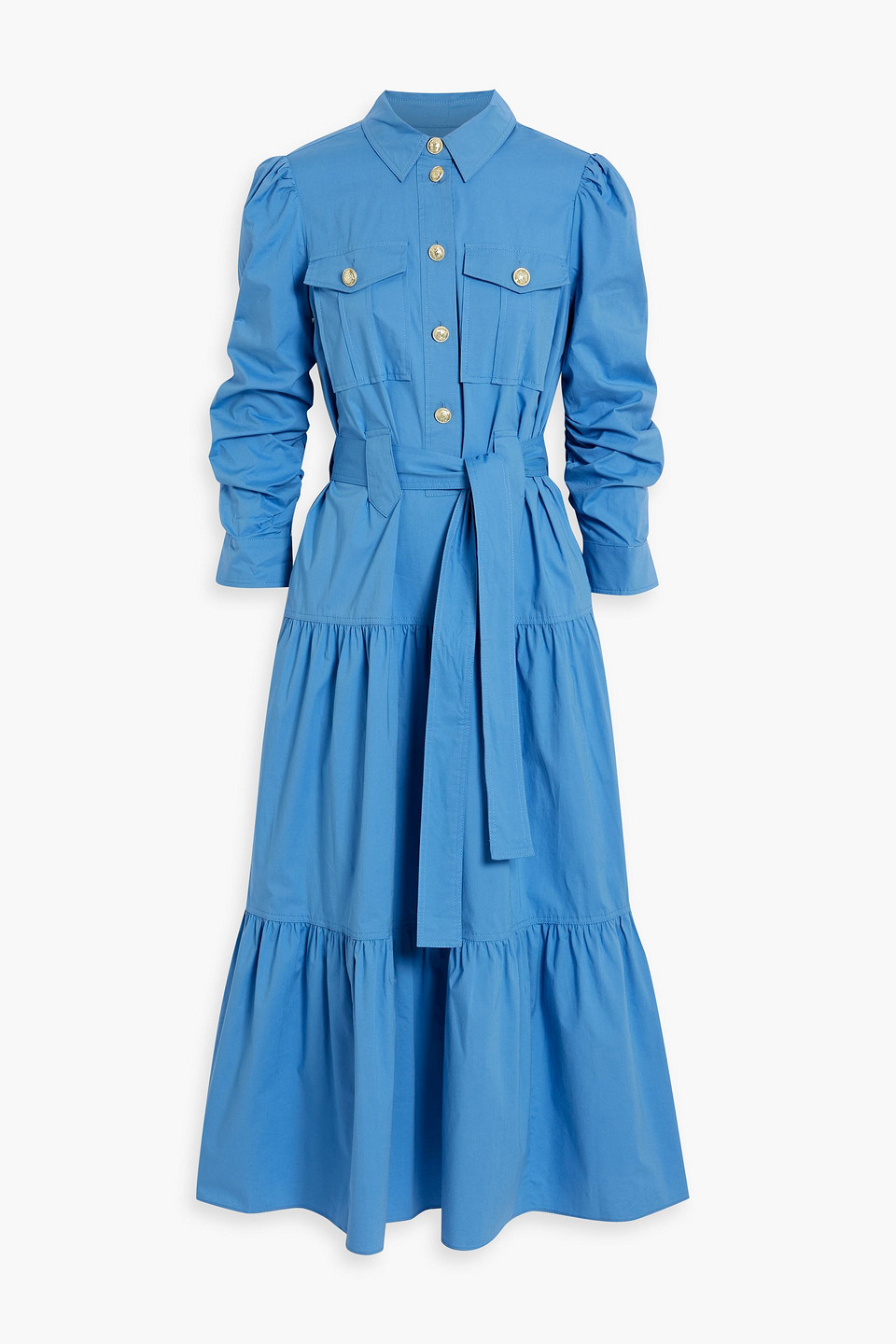 Derek Lam 10 Crosby Belted Tiered Cotton-blend Poplin Midi Shirt Dress In Light Blue