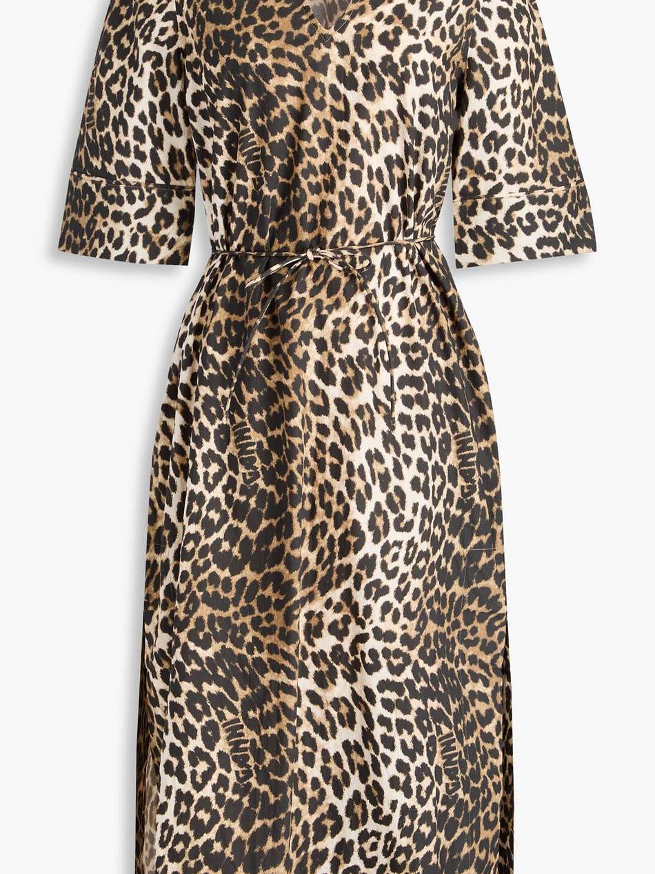 leopard-print cotton-poplin midi dress