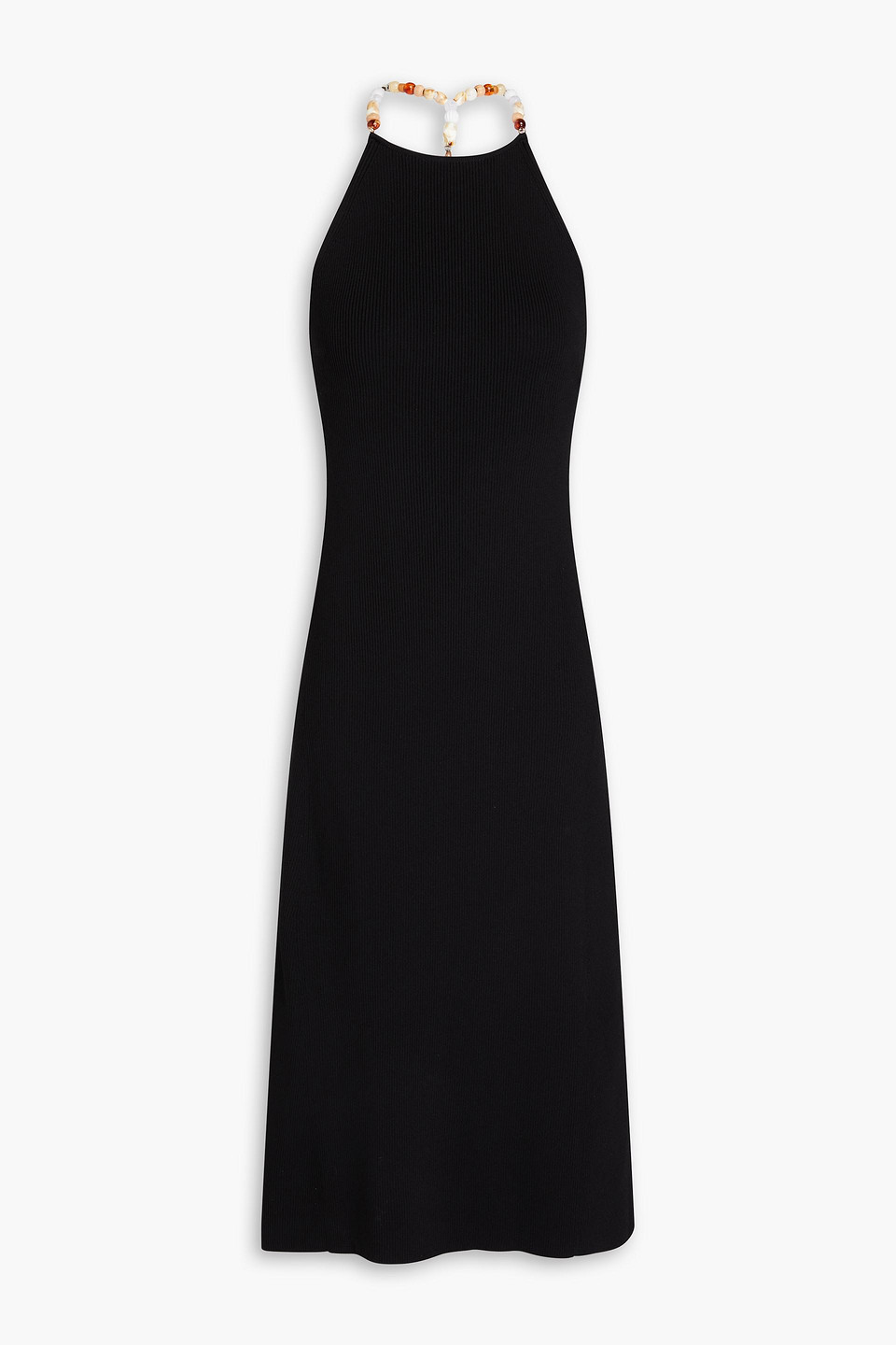 Maje Embellished Ribbed-knit Midi Dress In Black