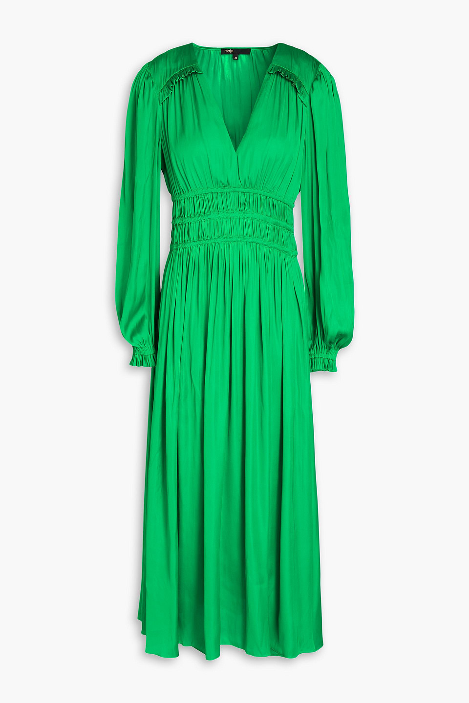 Maje Shirred Satin-crepe Midi Dress In Hellgrün