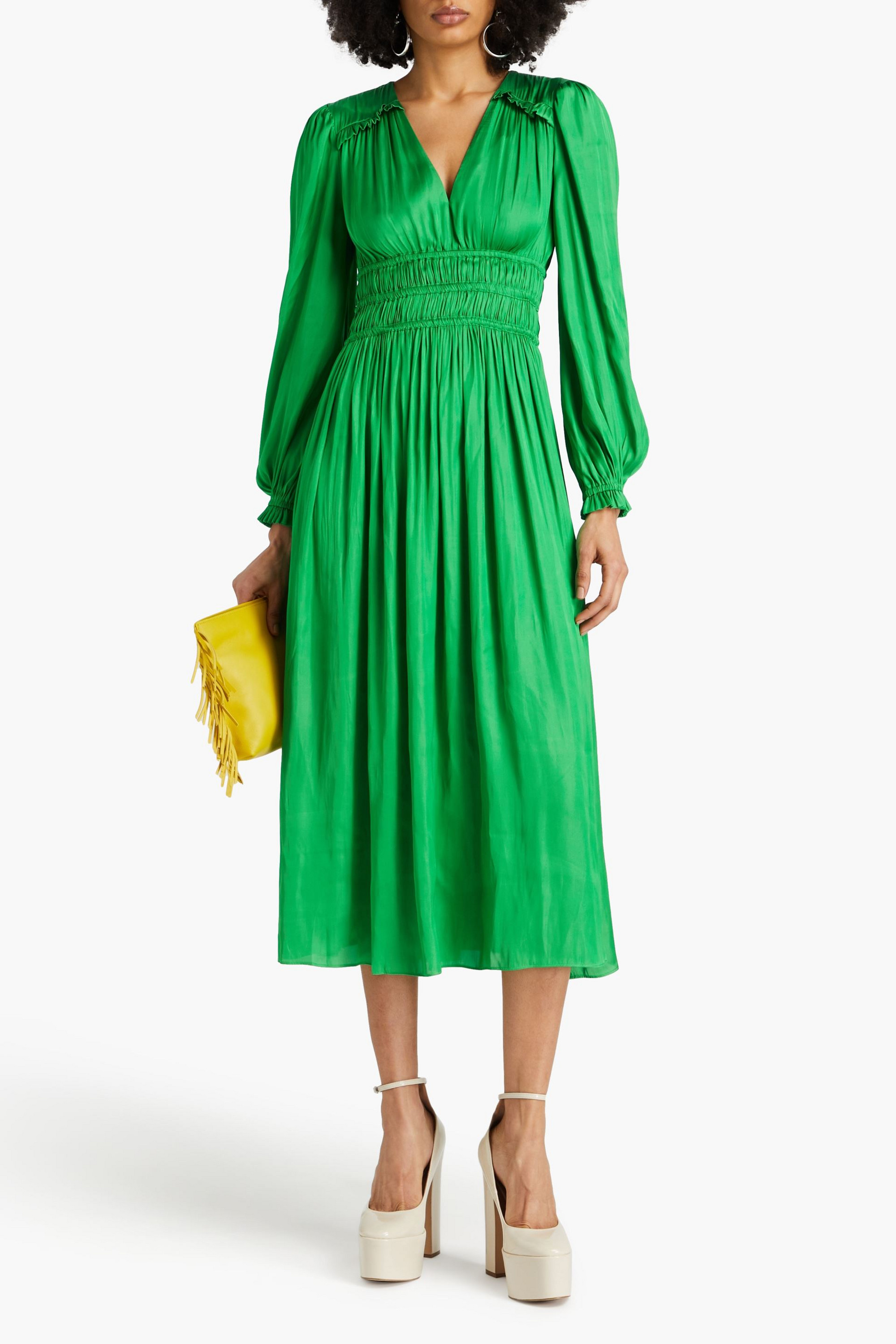 MAJE Shirred satin-crepe midi dress