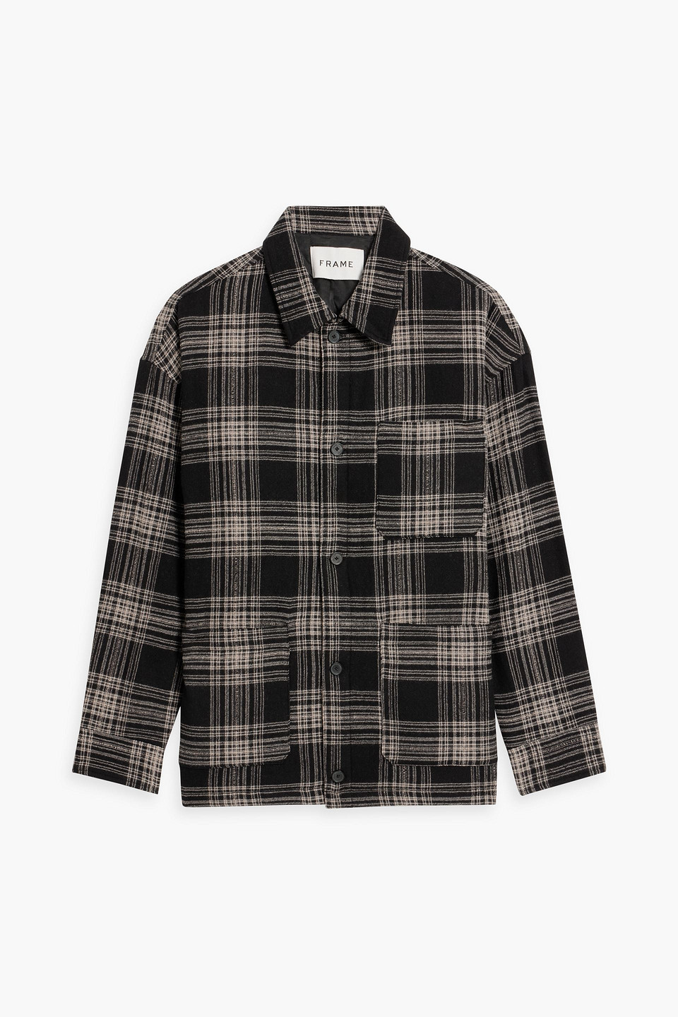 Frame Padded Checked Flannel Overshirt Noir In Black