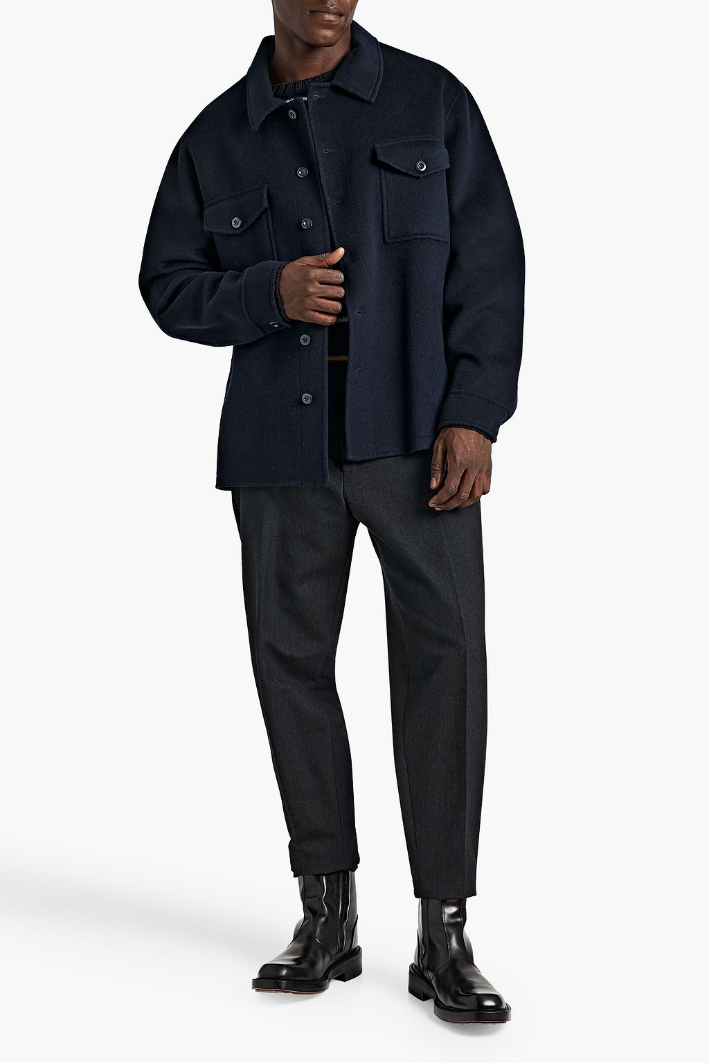 SANDRO Wool-blend felt overshirt