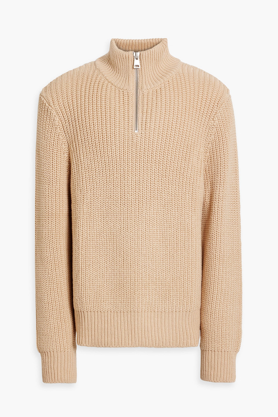 sandro - ribbed wool-blend half-zip sweater - neutral - xl