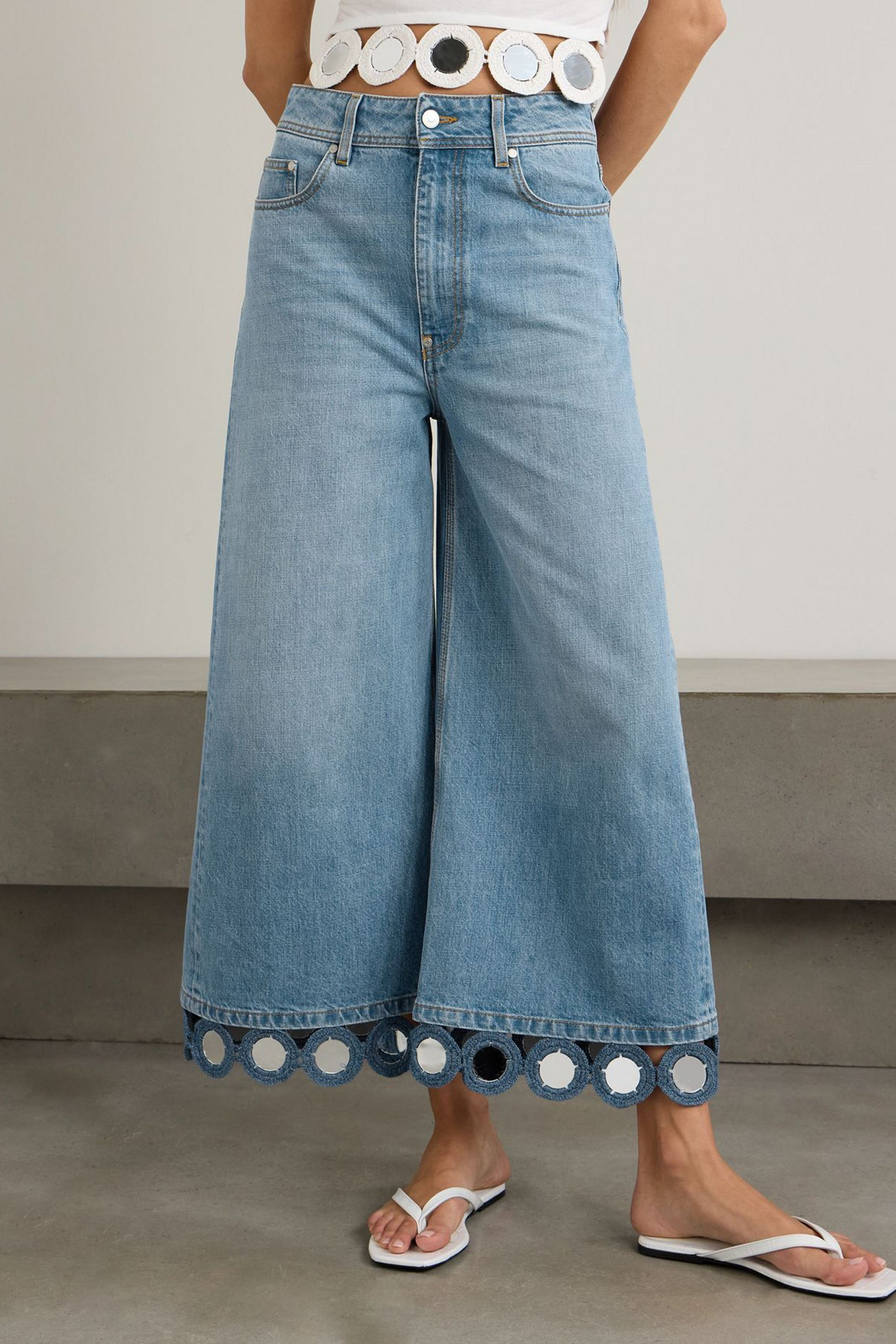 Stella McCartney Embellished high-rise wide-leg jeans