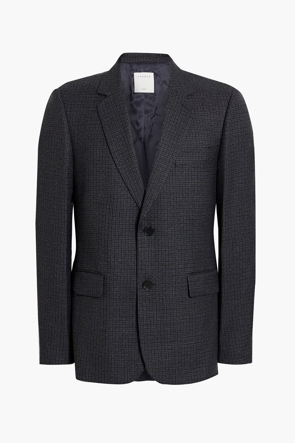 Sandro Checked Wool-tweed Blazer In Charcoal