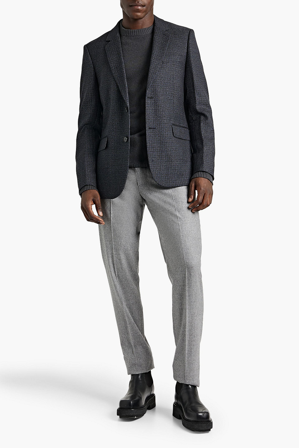 Sandro Checked Wool-tweed Blazer In Charcoal