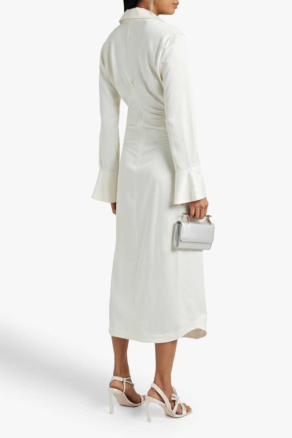 SIMKHAI Rhoda crochet-trimmed satin-crepe midi shirt dress