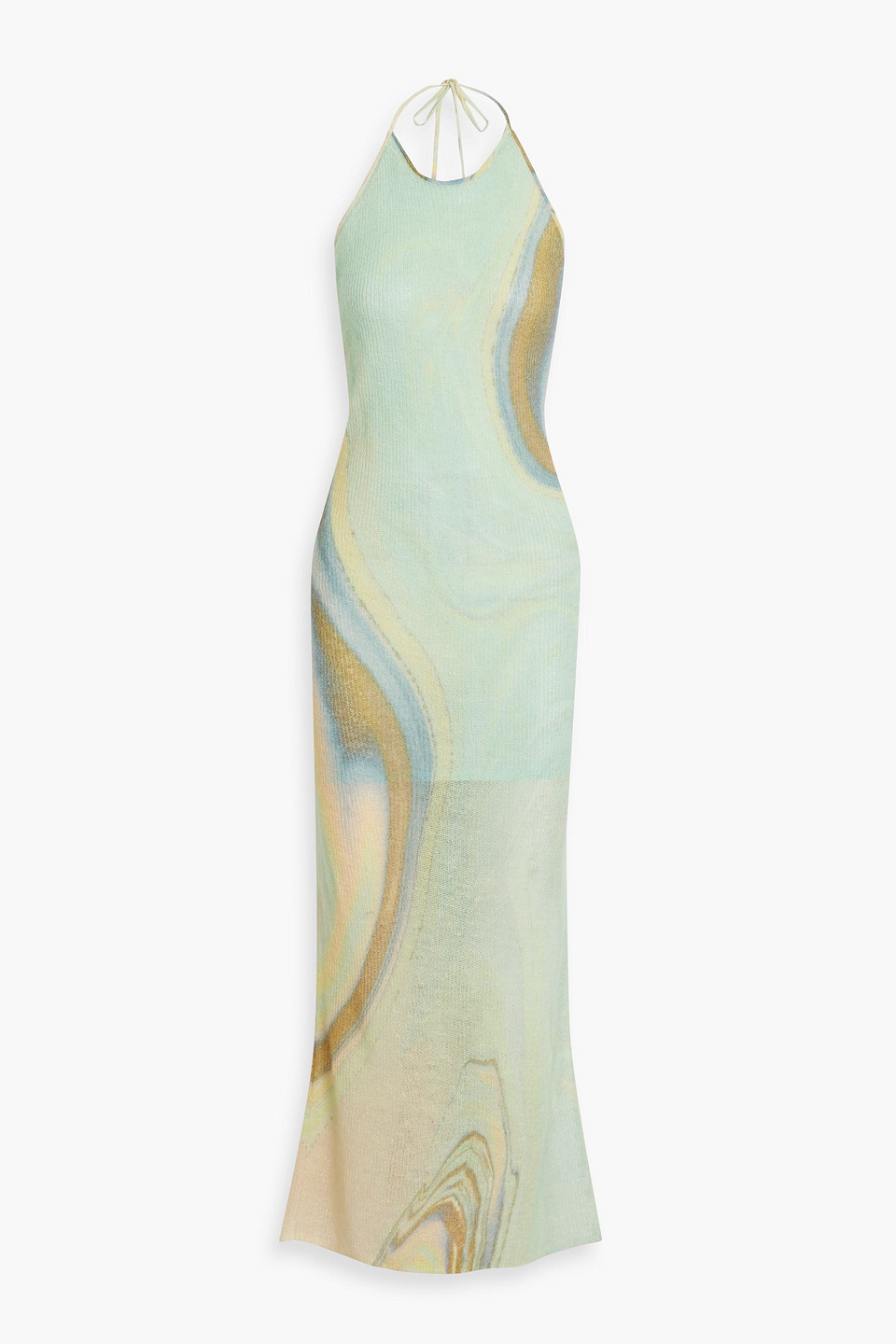 Simkhai Mischa Marbled Knitted Halterneck Maxi Dress In Mint