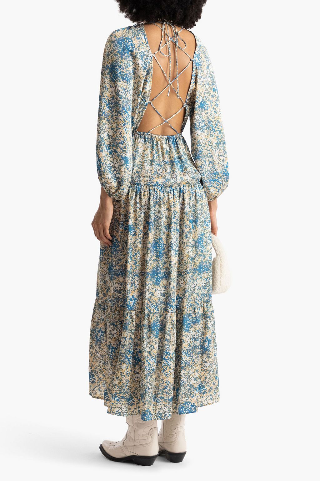 MAJE Tiered printed satin midi dress