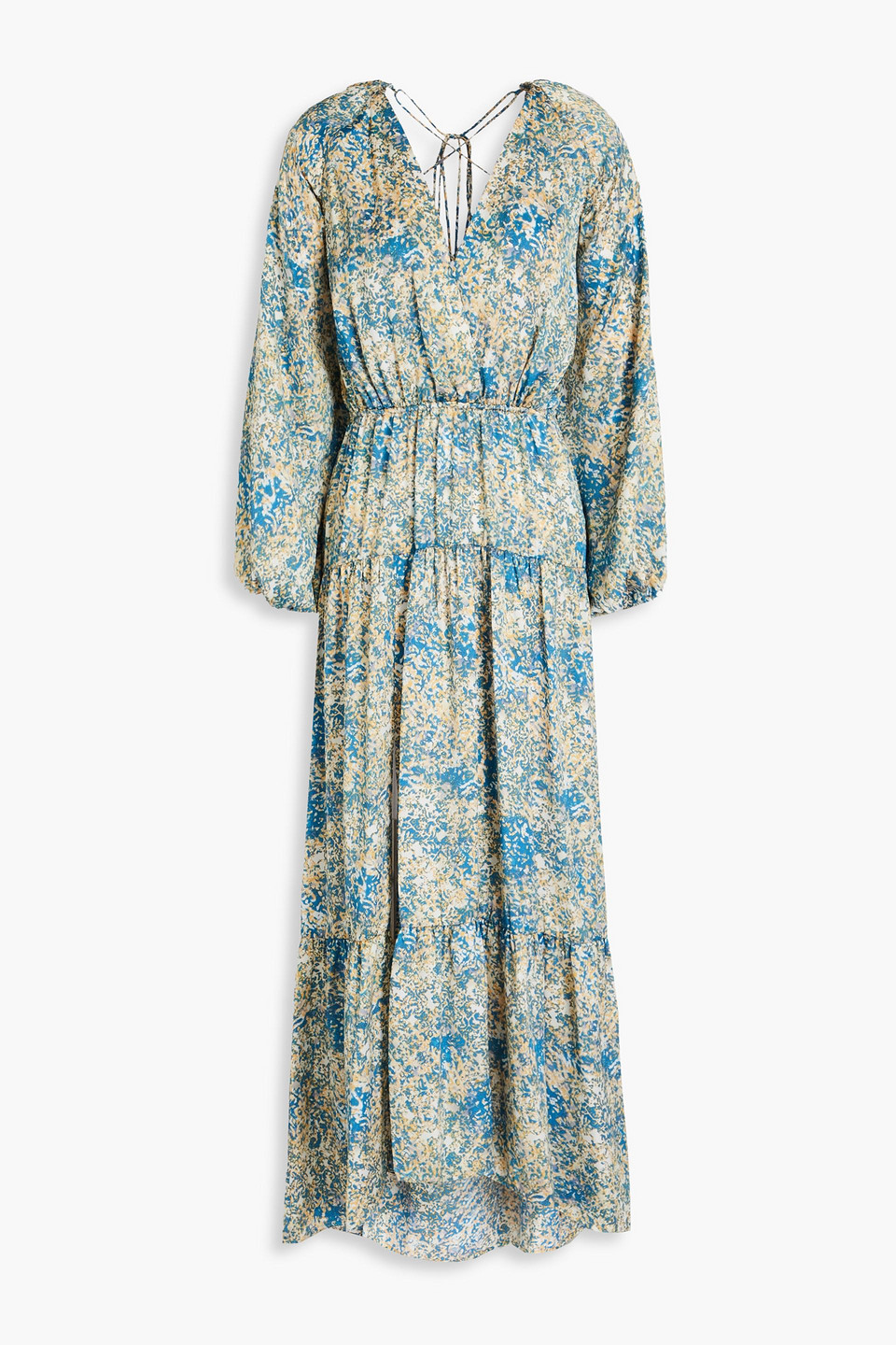 Maje Gestuftes Maxikleid Aus Satin Mit Print In Blau