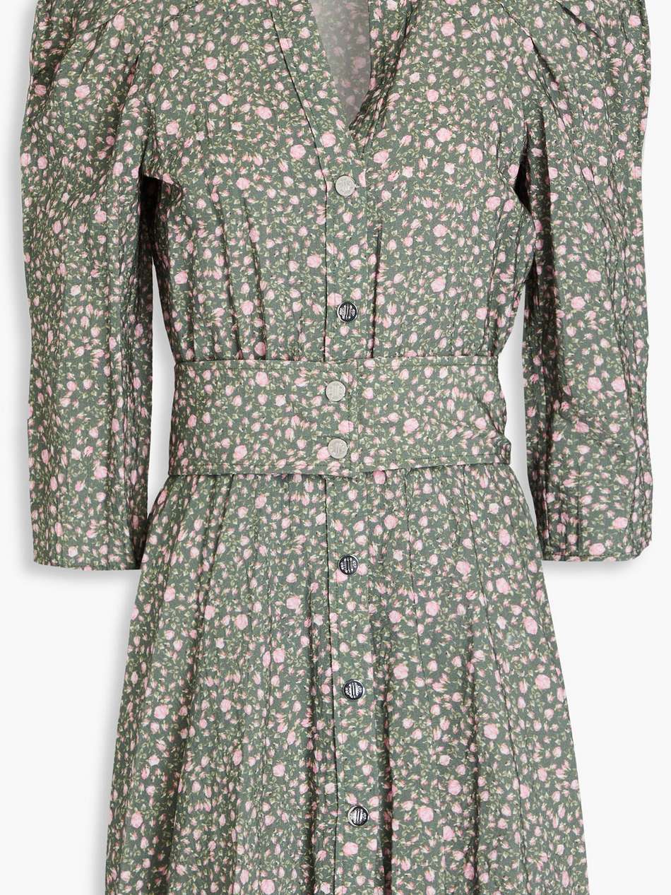 pleated floral-print woven mini dress