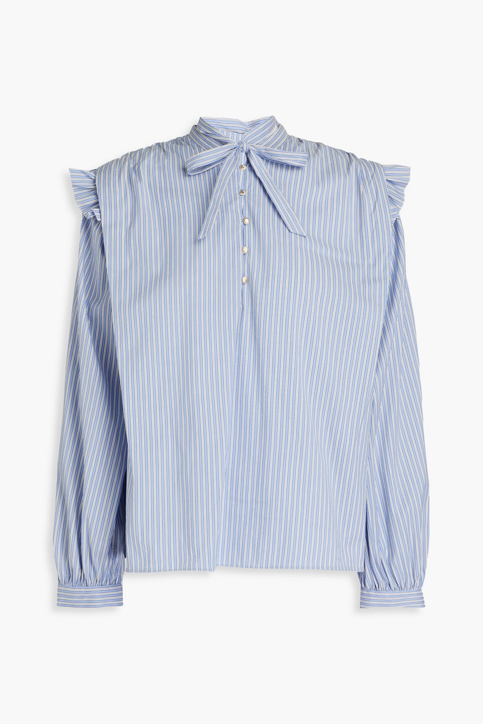 Maje Pussy-bow Striped Cotton-blend Blouse In Light Blue