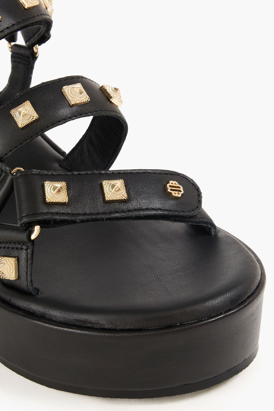 Shop Maje Studded Leather Platform Sandals In Schwarz