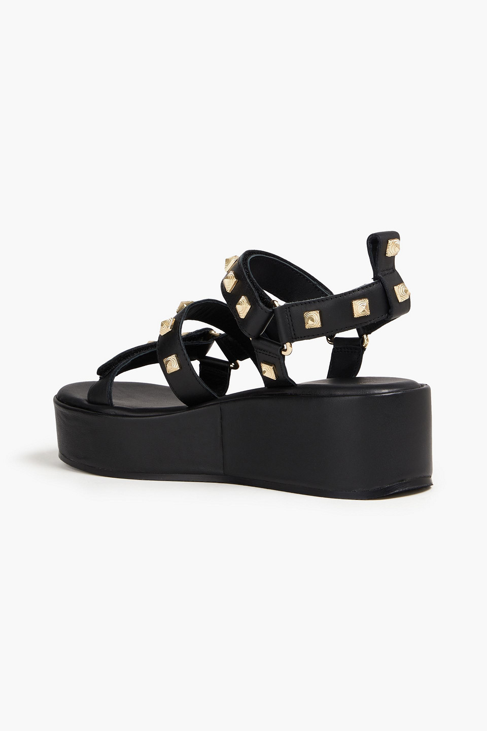 Shop Maje Studded Leather Platform Sandals In Schwarz