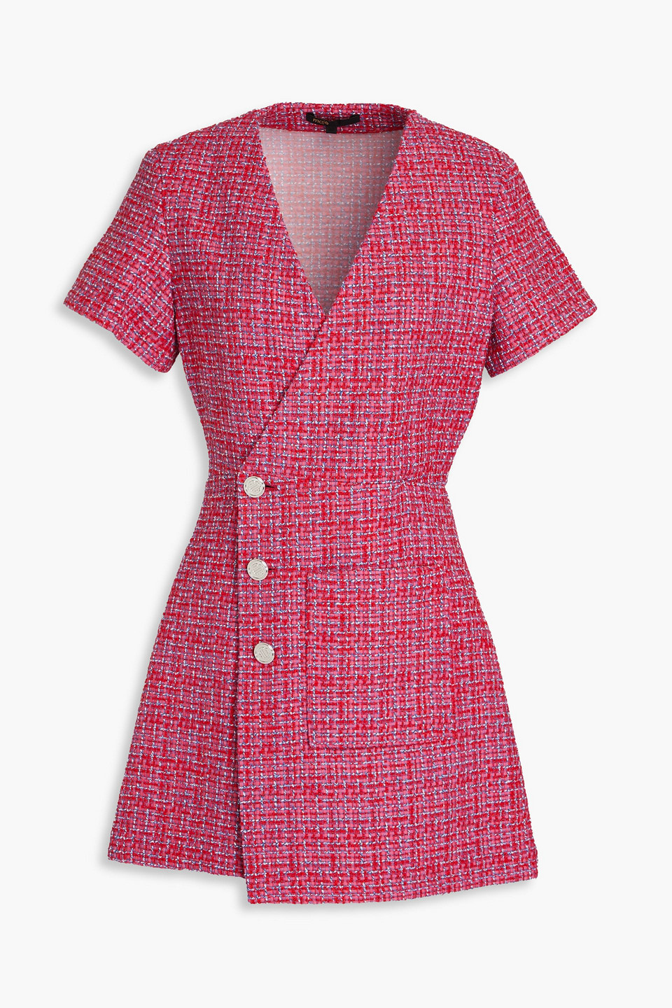 Cutout tweed mini wrap dress
