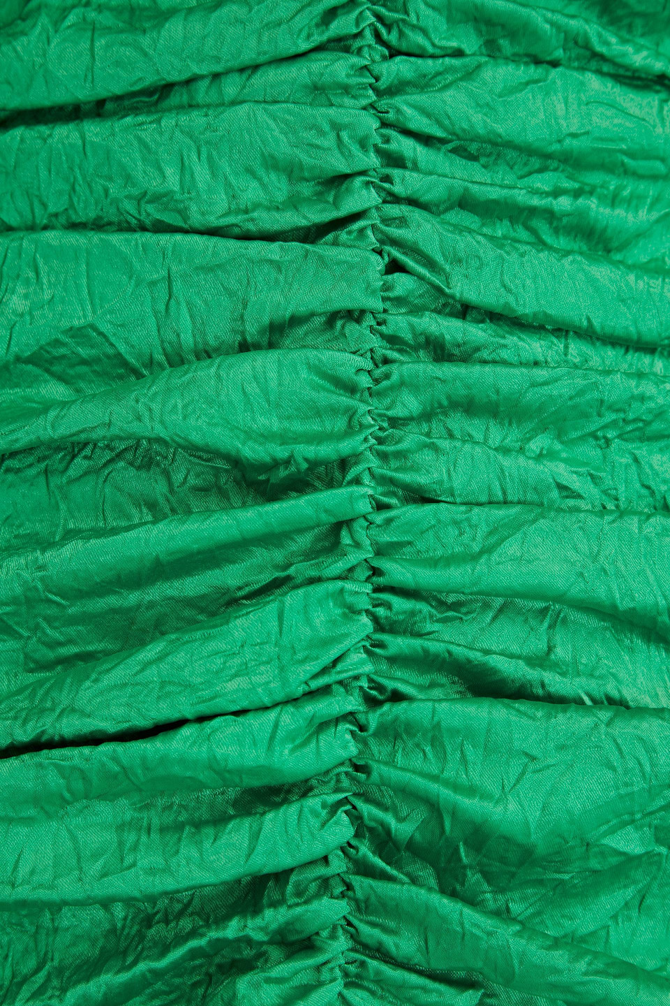 Ganni Short Sleeve Green Crinkled Satin Midi Dress In Green
