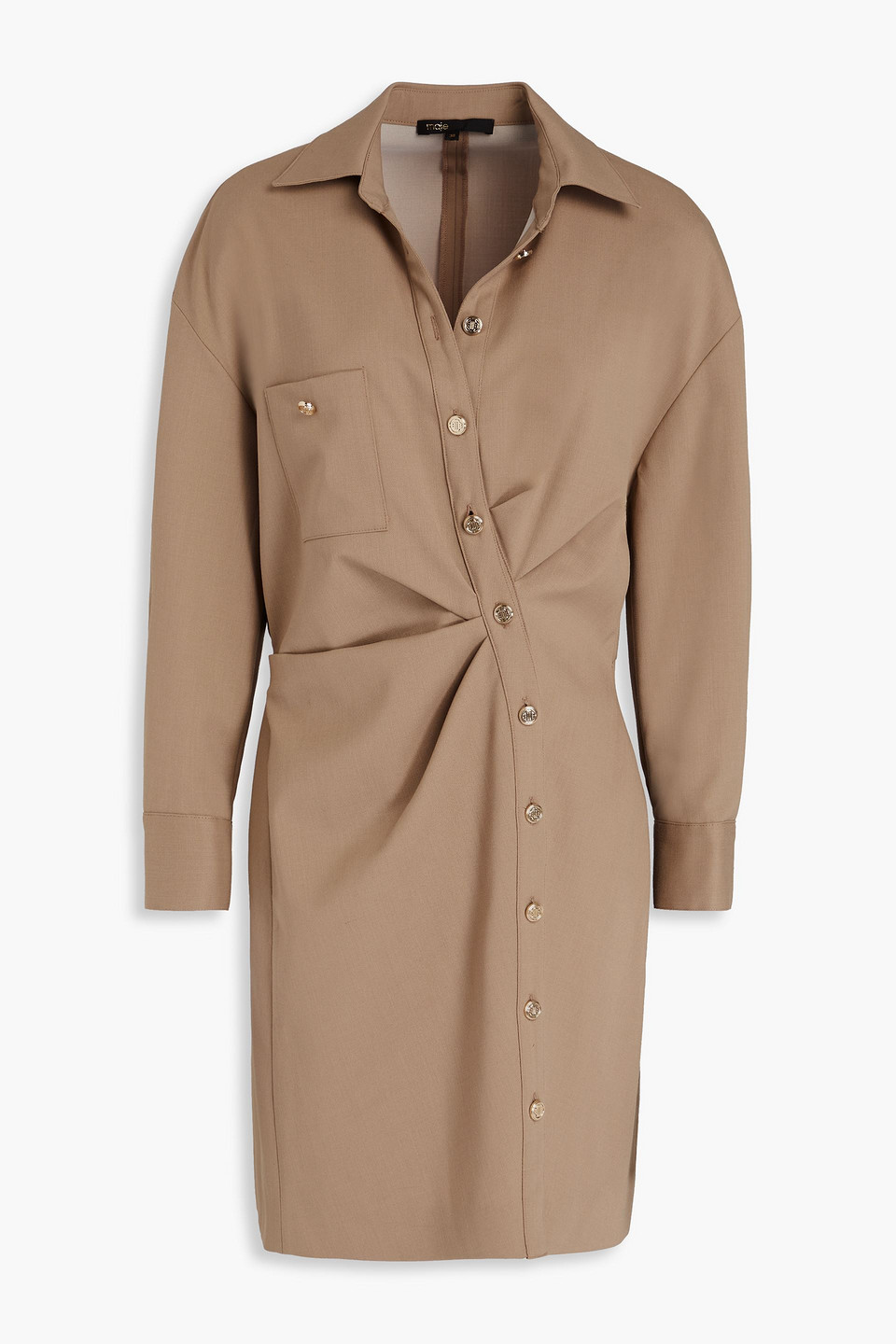 Maje Embellished Twill Mini Shirt Dress In Sandfarben