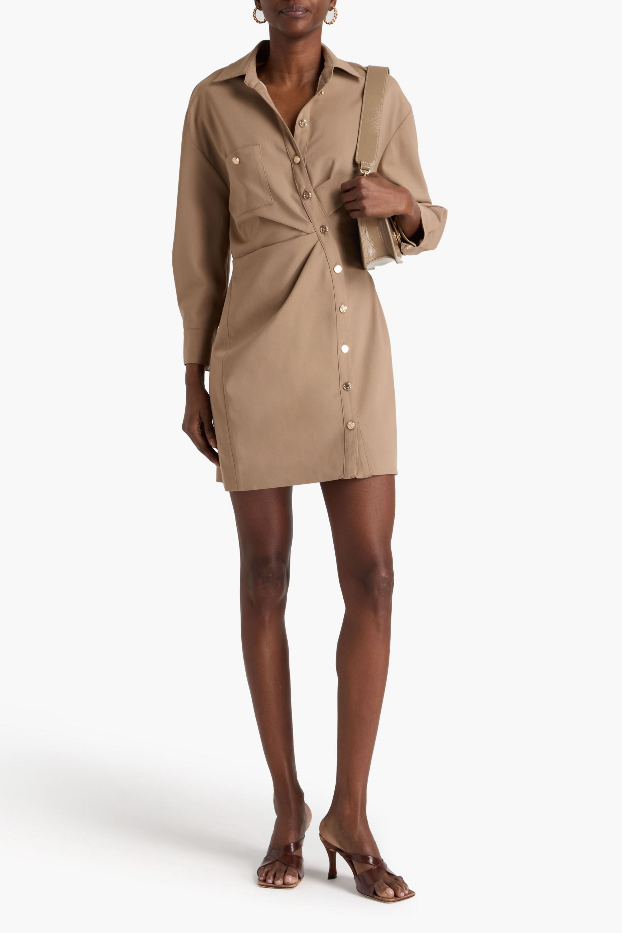 MAJE Embellished twill mini shirt dress
