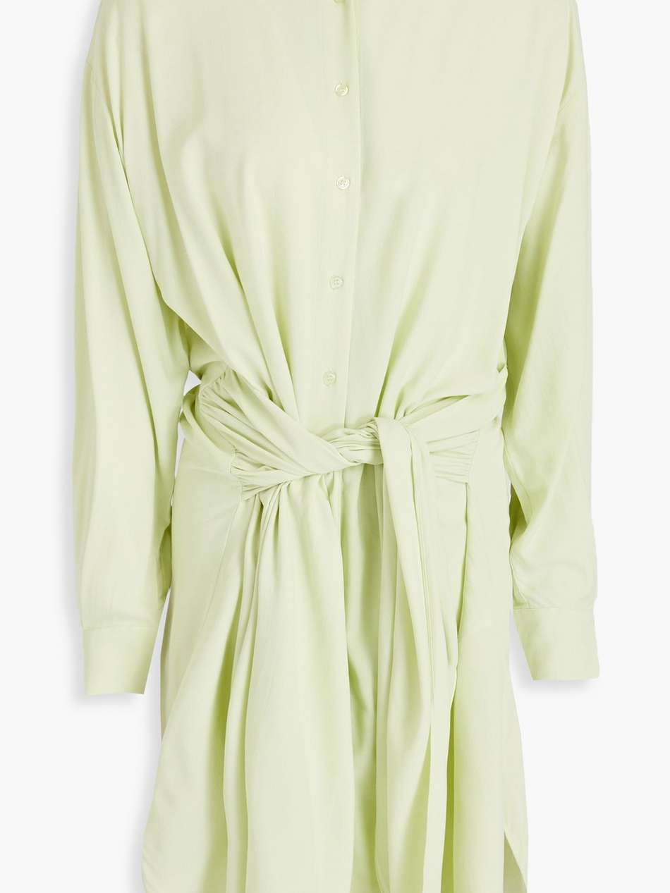 tie-detailed crepe de chine mini shirt dress