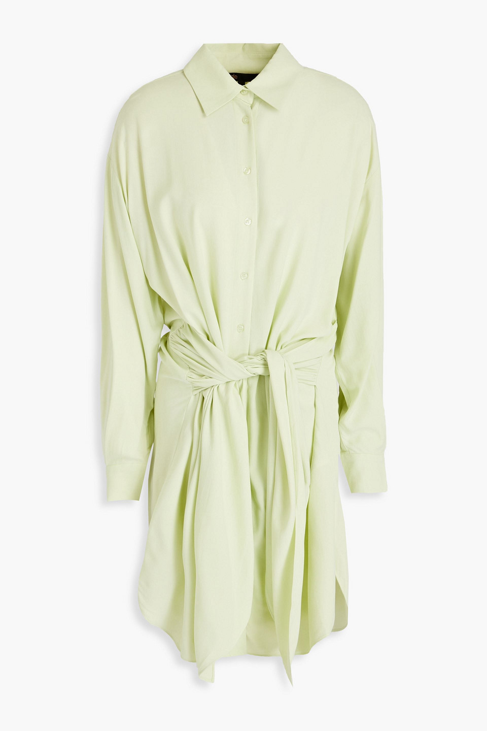 Maje Tie-detailed Crepe De Chine Mini Shirt Dress In Light Green