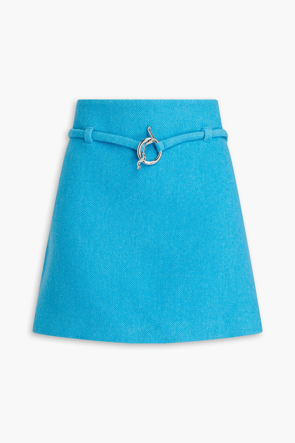 Shop Ganni Belted Wool-blend Twill Mini Skirt In Azure