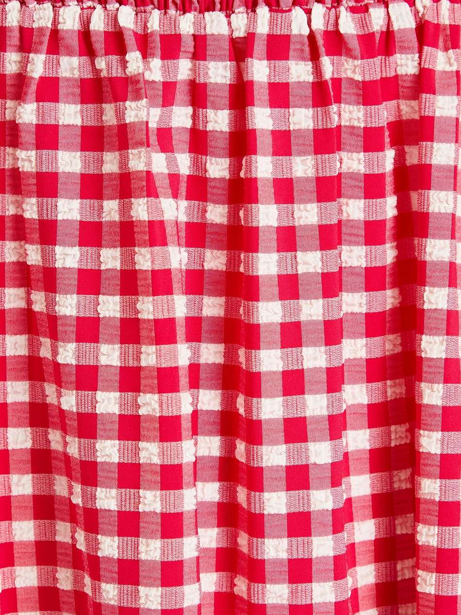 gingham shirred seersucker midi dress