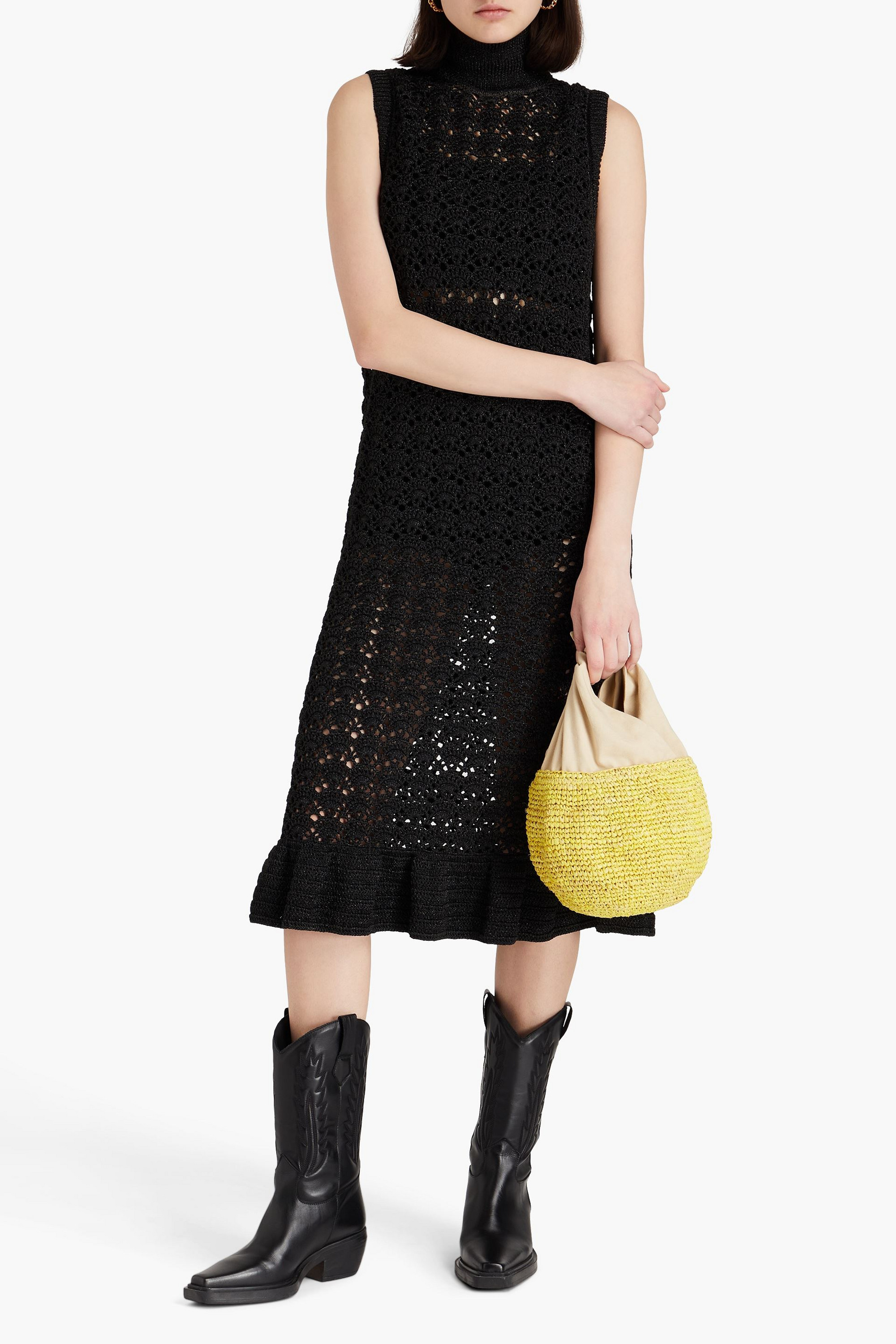 GANNI Metallic crocheted midi dress