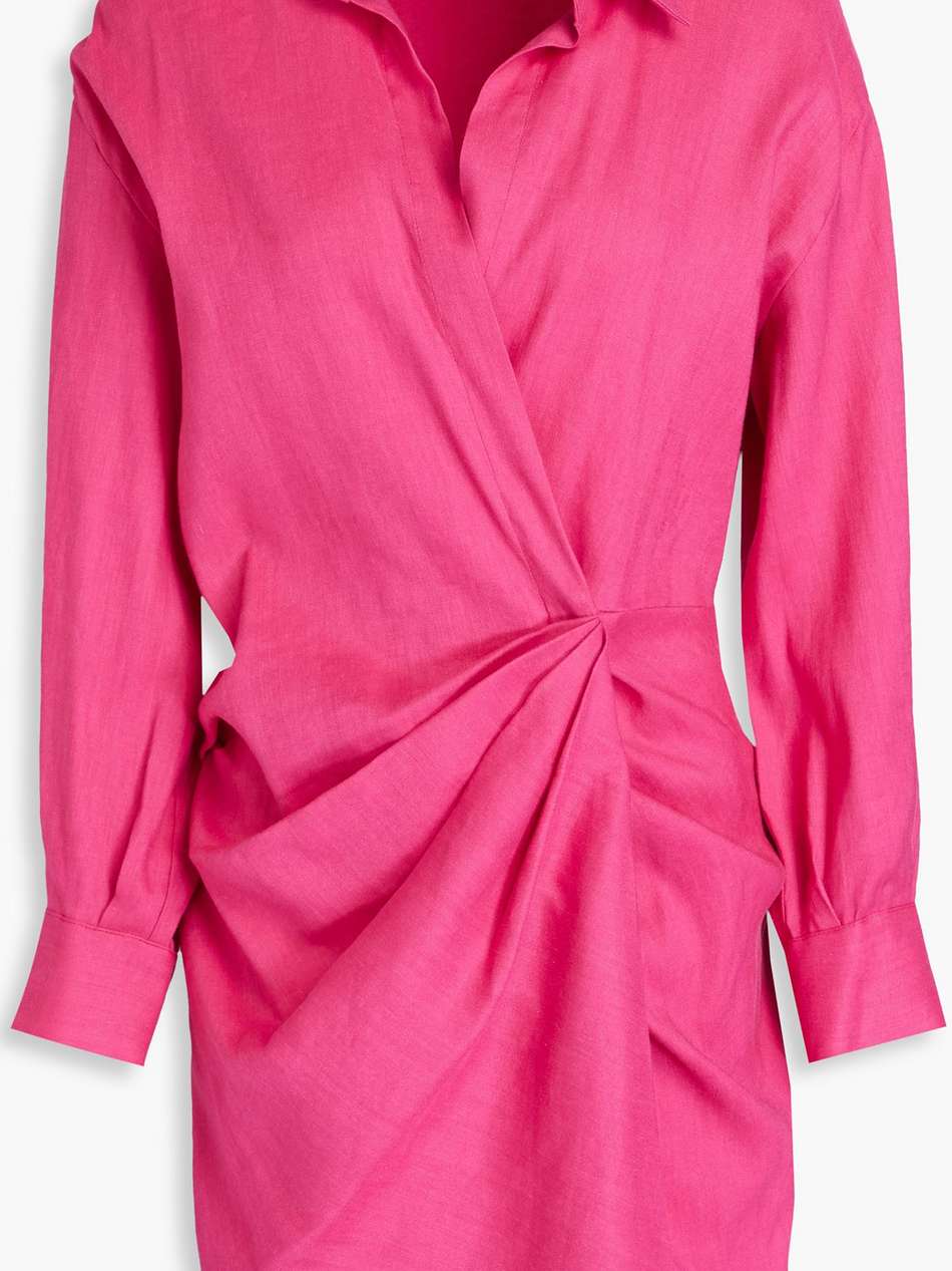 draped linen-blend mini wrap dress