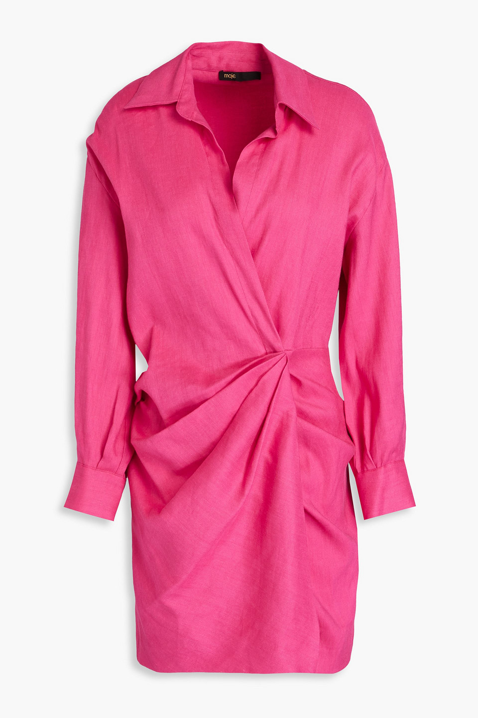 Maje Pleated Linen-blend Mini Wrap Dress In Fuchsia