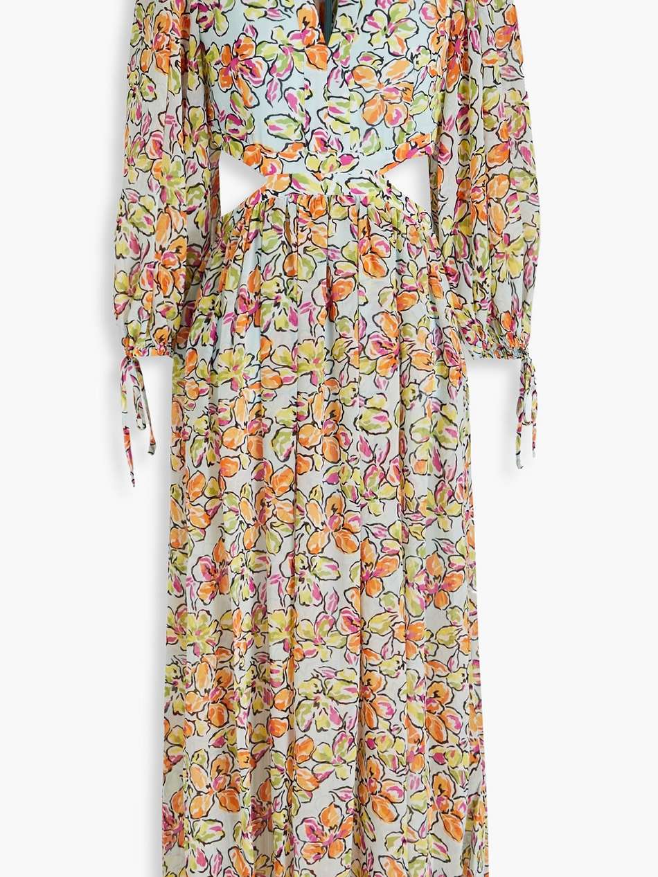 cutout floral-print georgette midi dress