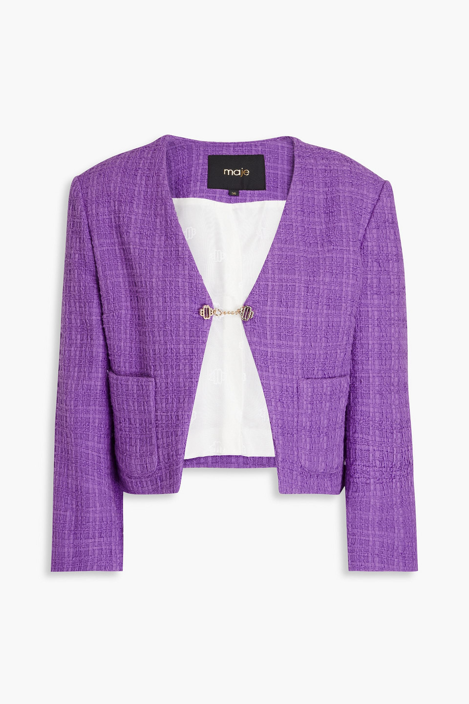 Maje Vapraia Cropped Tweed Jacket In Purple