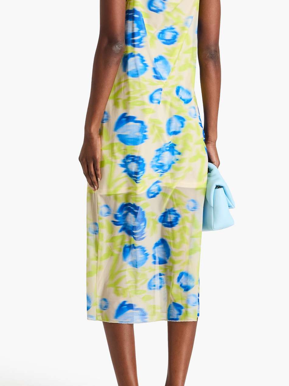 printed stretch-mesh midi dress