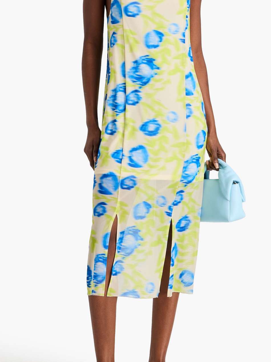 printed stretch-mesh midi dress