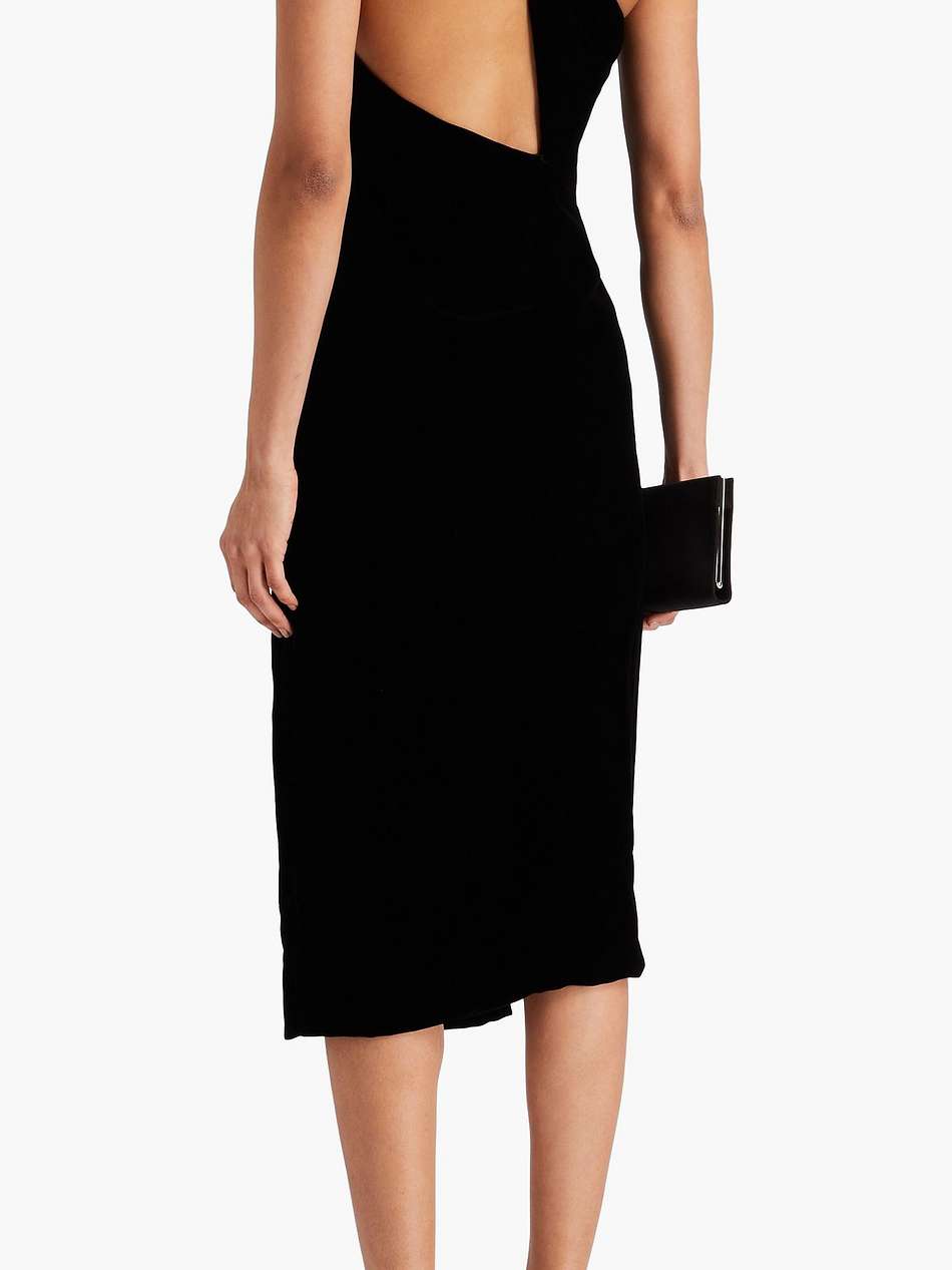one-shoulder cutout velvet midi dress