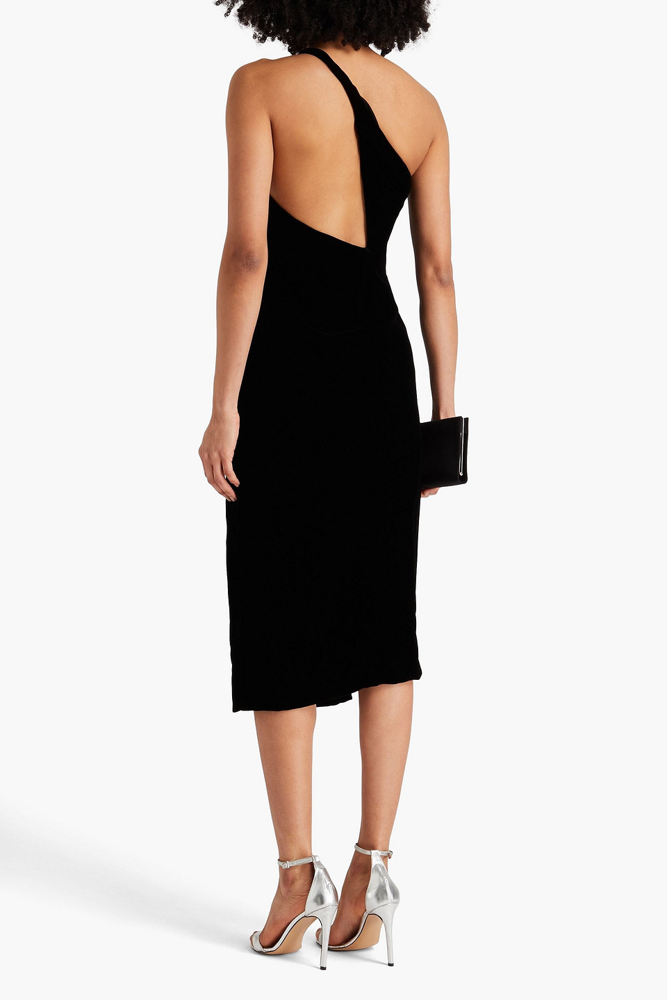 Shop Oscar De La Renta One-shoulder Cutout Velvet Midi Dress In Black