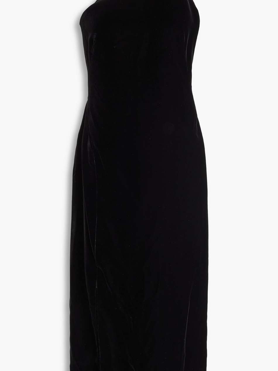 one-shoulder cutout velvet midi dress